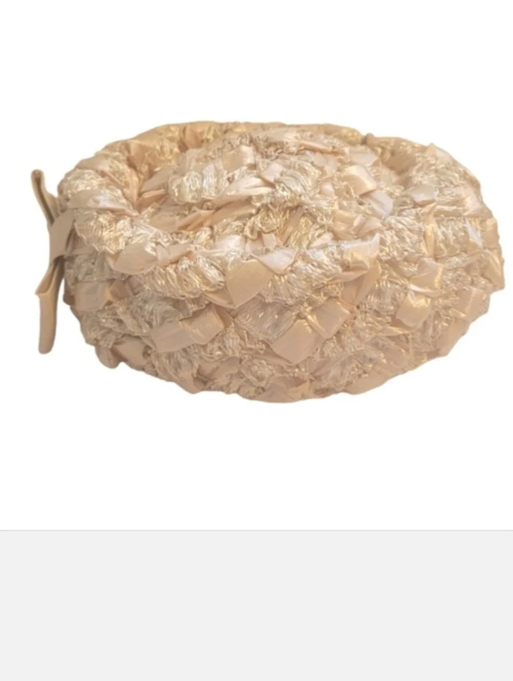 Vintage Pill Box Hat Champagne Ivory Lace & Satin Ranleigh Brand Size Medium - Picture 4 of 11